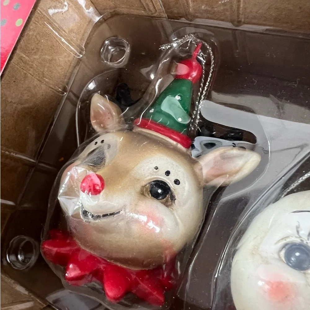Johanna Parker‎ Reindeer & Snowman Christmas Ornament Set Of 2, NEW!